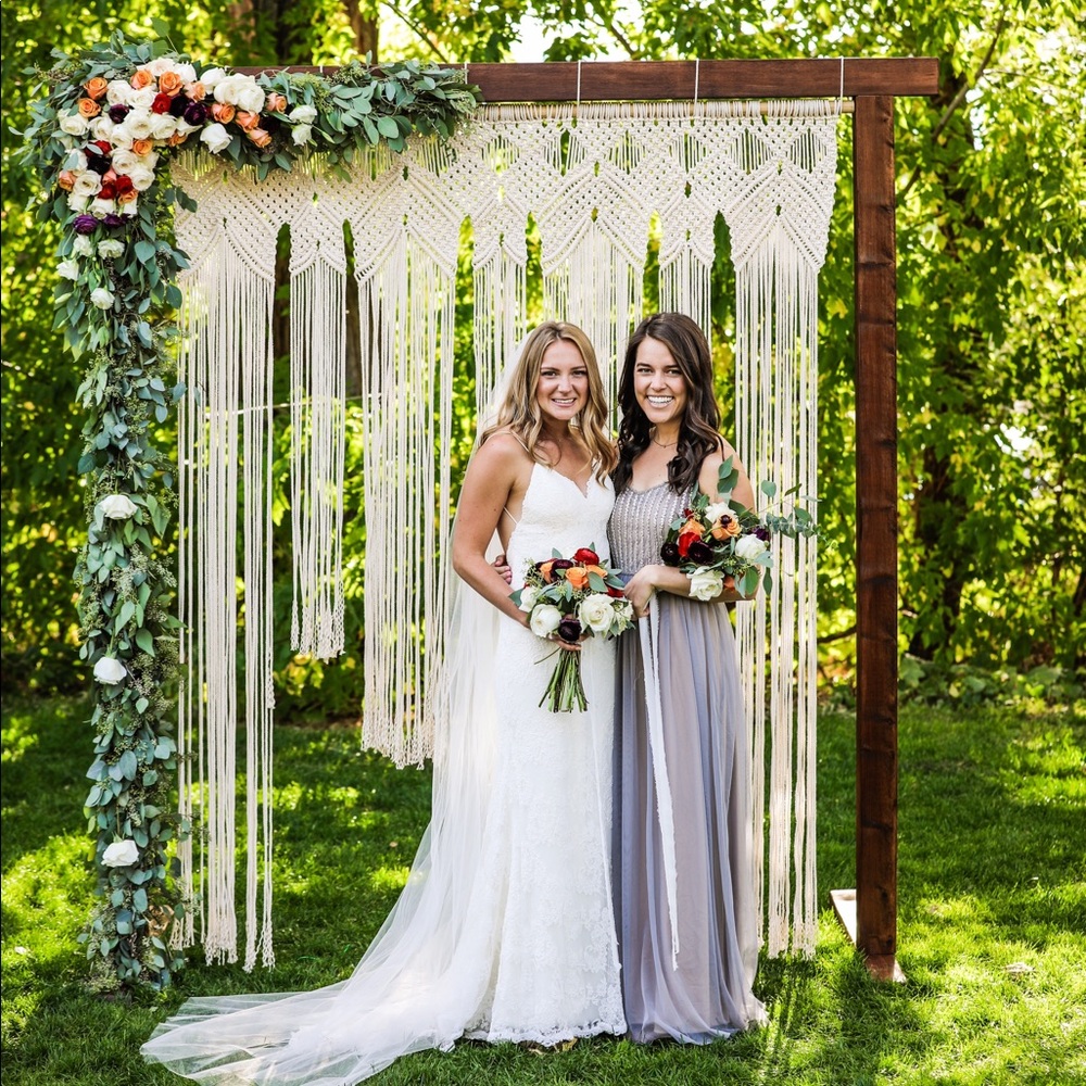 Adrianna Papell. Silver Laurent dress. BHLDN.
